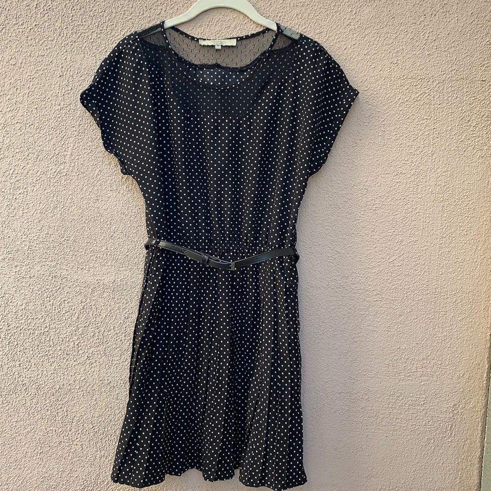 Bordeau Los Angeles Vintage Size Lace Crew Neck Medium Black White Pleated Dress